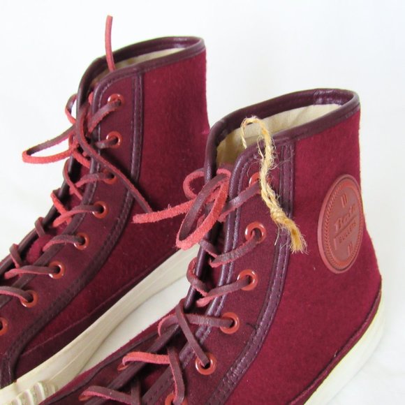 BATA BULLETS Hi Top Wool Leather Sneakers in Maroon Red Size Mens 8, Womens 9 - Picture 14 of 16